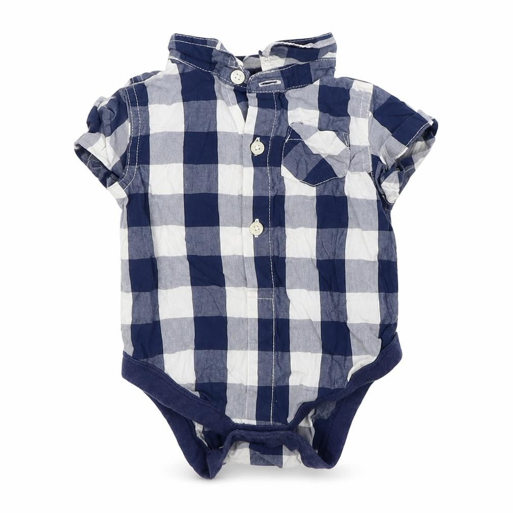 NEXT Baby Blue Check Cotton Leotard One-Piece Size 6-9 Months