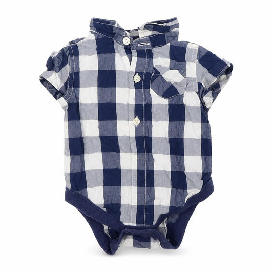 Front view of Next Baby Blue Check Cotton Leotard One-Piece, size 6-9, Months
