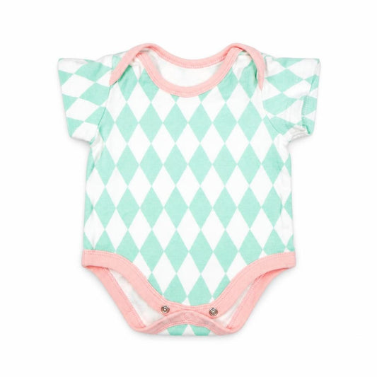 Front view of mamas & papas girls’ multicoloured argyle/diamond cotton leotard one-piece size newborn