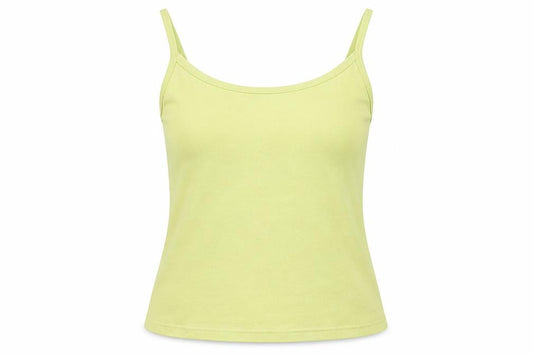 Front view of Preworn women’s green cotton basic tank, size UK 14, round neck