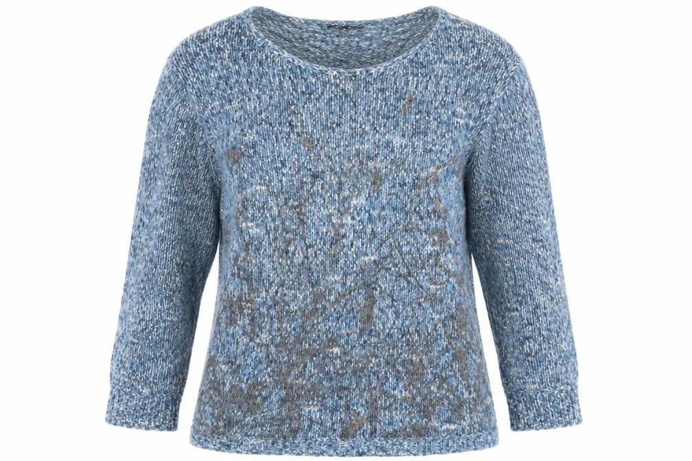 Front view of Casamia women’s blue scoop neck acrylic jumper, size M
