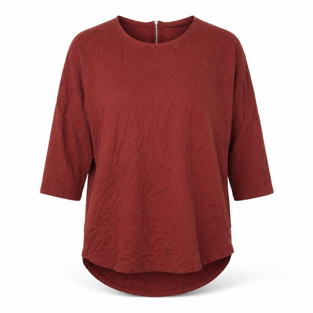 Front view of Select women’s red viscose basic t-shirt, size UK 10, round neck - burgundy