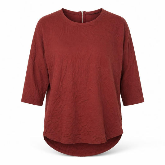Front view of Select women’s red viscose basic t-shirt, size UK 10, round neck - burgundy