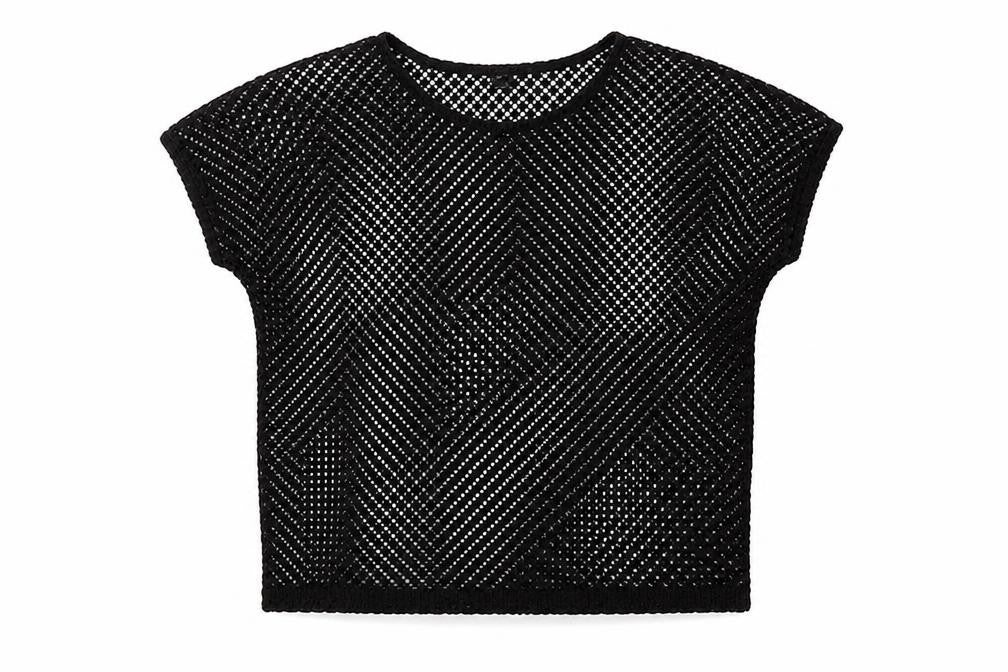 Front view of ESMARA women’s black round neck geometric polyester jumper, size S
