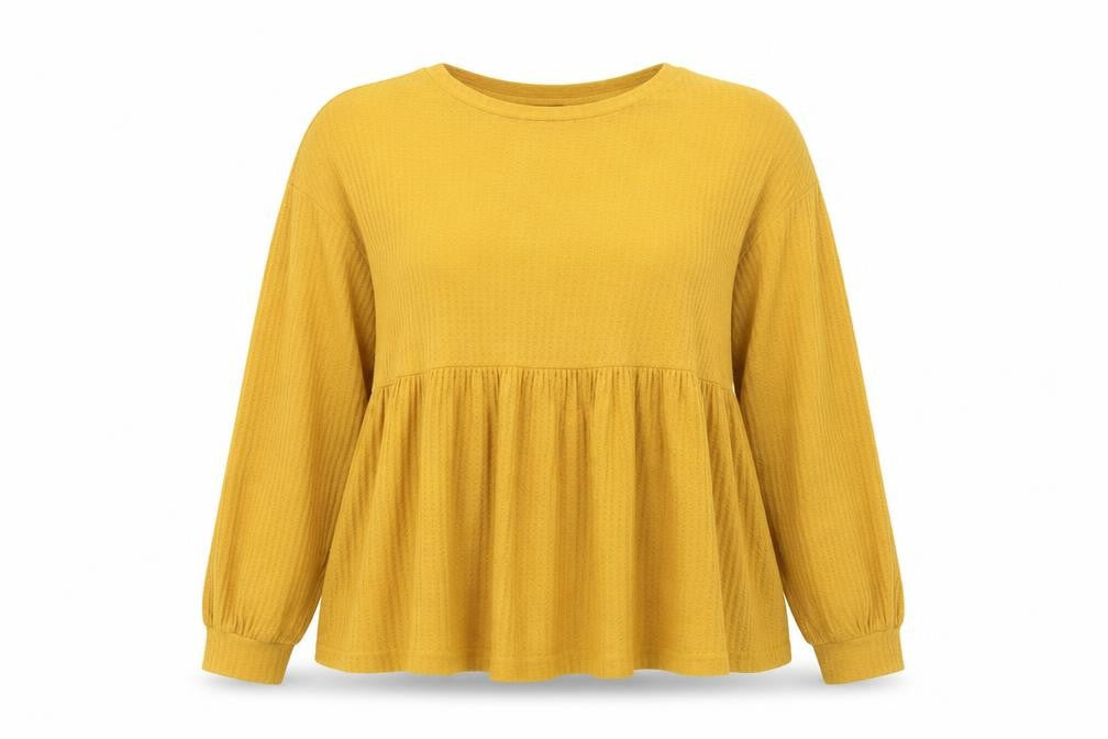 SHEIN Womens Yellow  Polyester Basic Blouse Size L Crew Neck