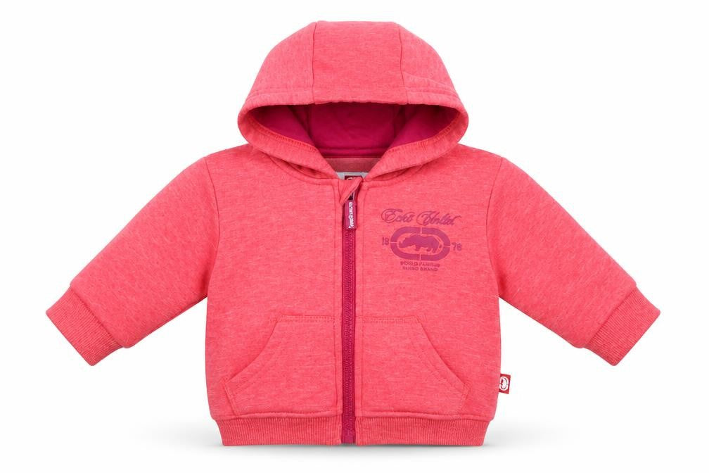 Front view of Ecko Unltd. Baby Pink Polyester Full Zip Jumper, size 3-6, Months Zip