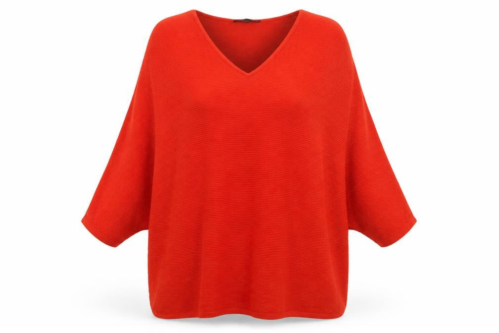 Front view of F&F women’s red v-neck viscose jumper, size UK 12