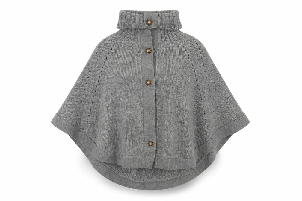 Front view of E-vie women’s grey overcoat poncho one size button