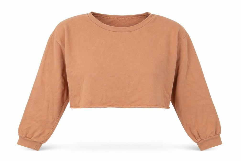 Front view of PRETTYLITTLETHING women’s beige cotton pullover sweatshirt, size UK 12, pullover