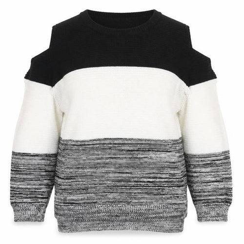 Primark Womens Grey Round Neck Striped Acrylic Pullover Jumper Size M   - Cut out Sleeves