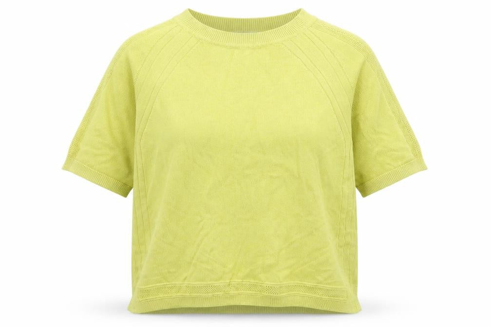 Front view of Next women’s yellow crew neck viscose jumper, size UK 12