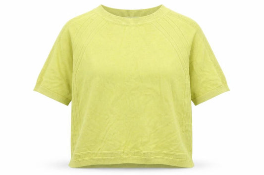 Front view of Next women’s yellow crew neck viscose jumper, size UK 12