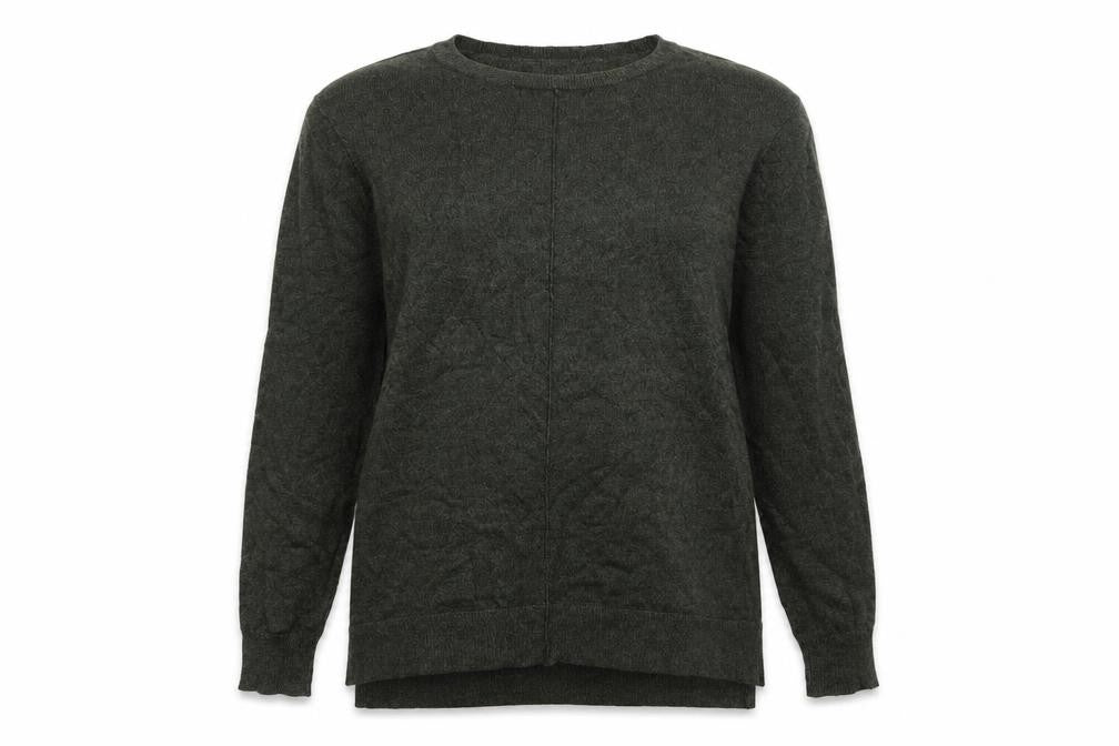 Front view of anko women’s green round neck viscose jumper, size UK 10