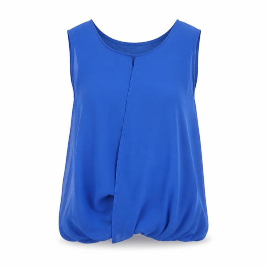 Front view of Select girls’ blue polyester basic tank, size 12, years scoop neck pullover