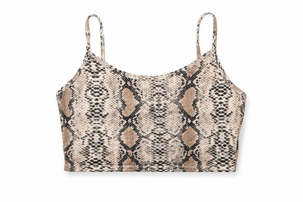 SheIn Womens Beige Animal Print Polyester Camisole Blouse Size L Round Neck - Snake Skin Print