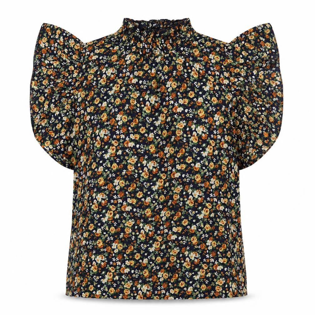 SHEIN Womens Black Floral Polyester Basic Blouse Size M Mock Neck