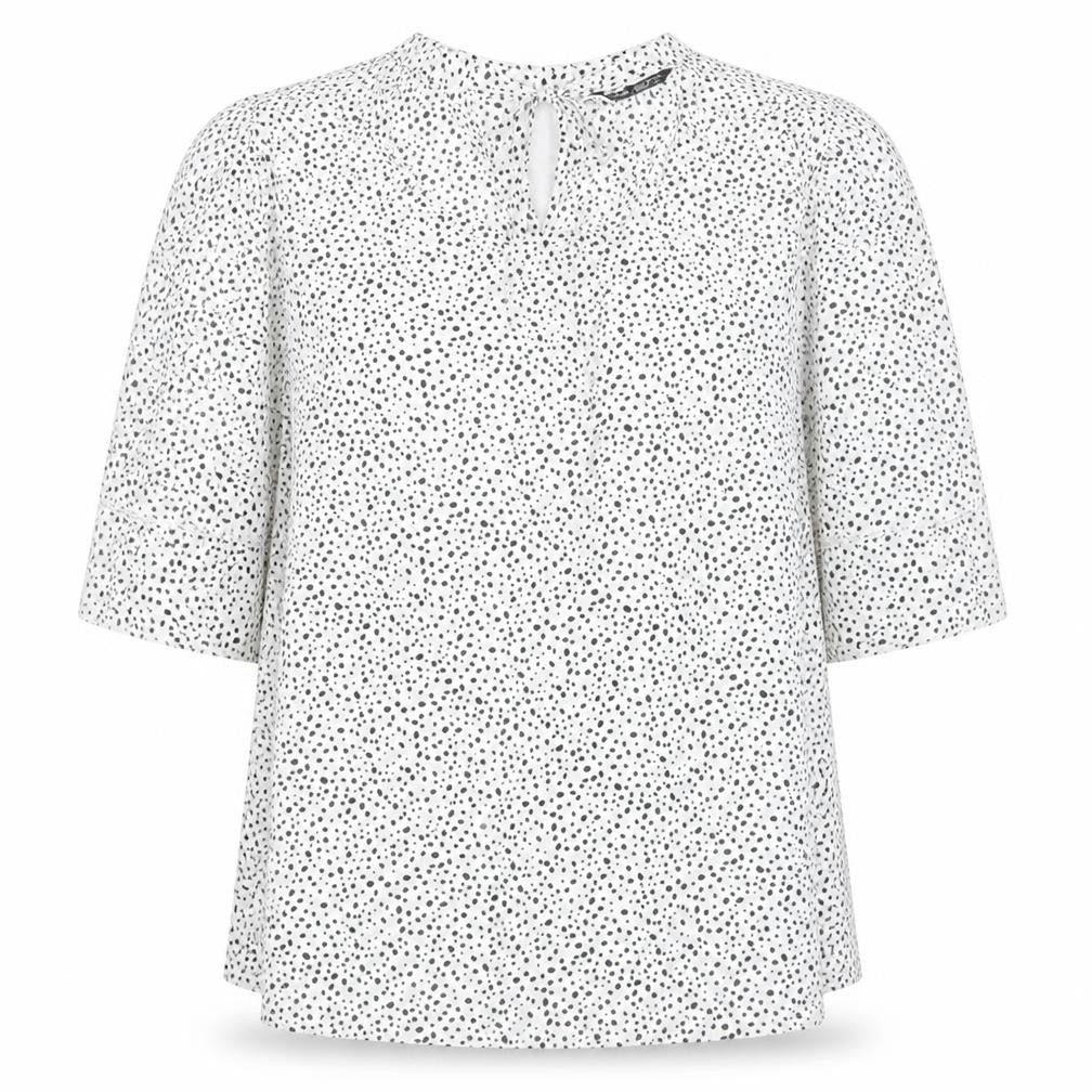Front view of SHEIN women’s white animal print polyester basic blouse, size M, round neck - leopard print