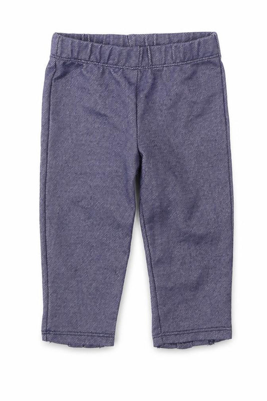 Front view of Preworn girls’ blue cotton capri leggings, size 3-6, months