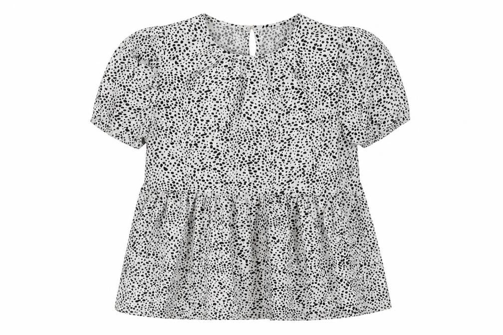 Front view of SHEIN women’s white animal print polyester basic blouse, size XS, crew neck