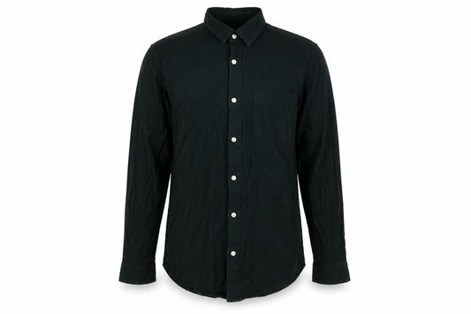 Front view of New Look men’s green cotton button-up, size M, collared button