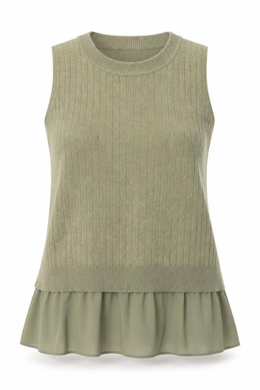 Front view of Next women’s gold viscose basic tank, size L, crew neck