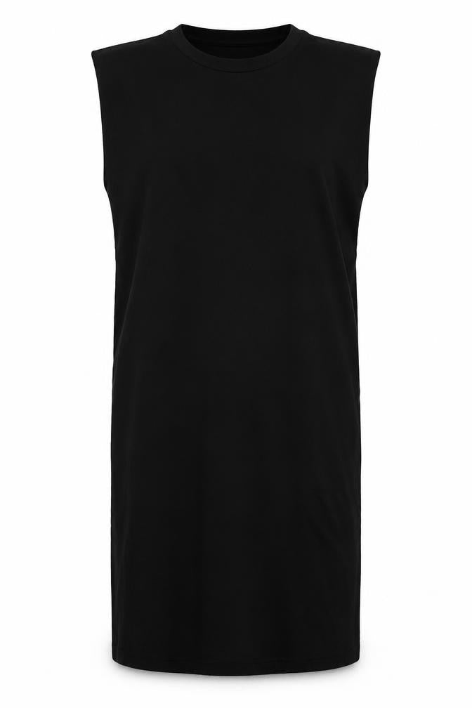 Front view of Zara women’s black cotton tank dress, size M, crew neck pullover