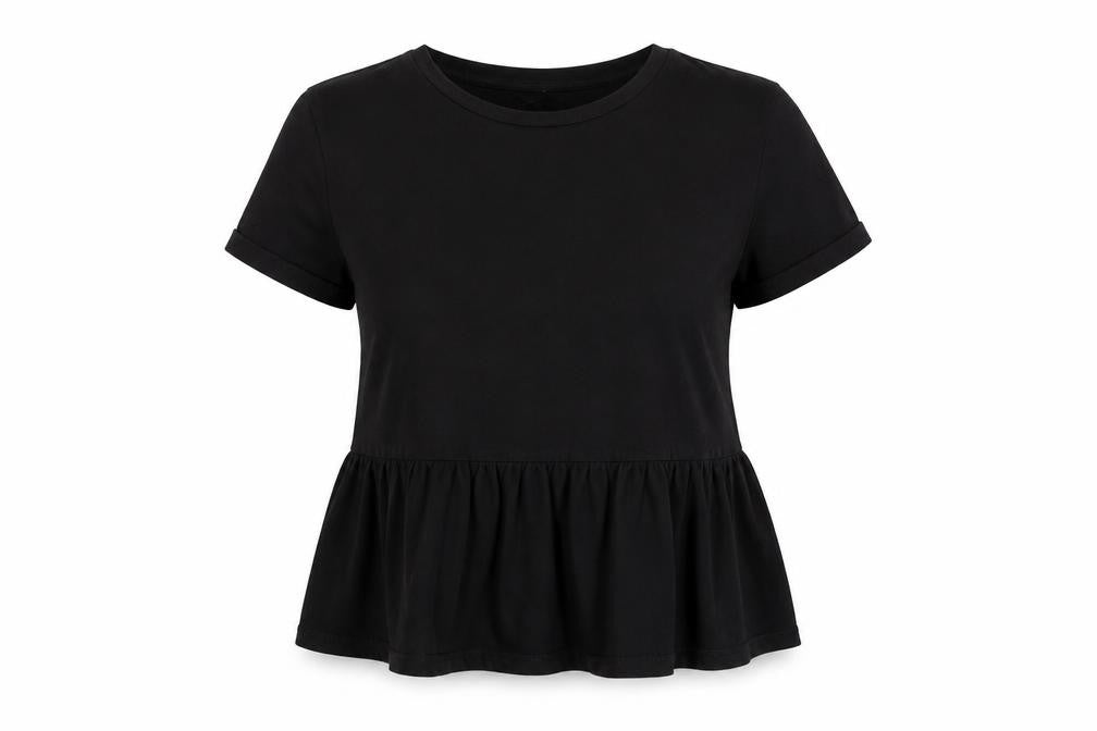 Front view of F&F women’s black cotton basic t-shirt, size UK 10, round neck