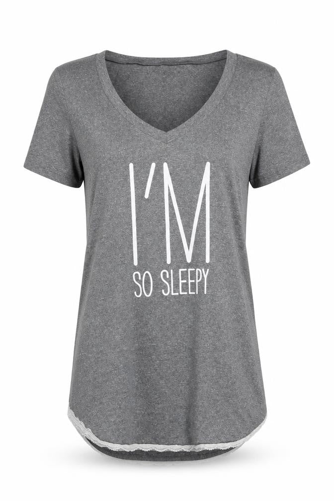Front view of Preworn women’s grey solid polyester top nightshirt, size S, - im so sleepy