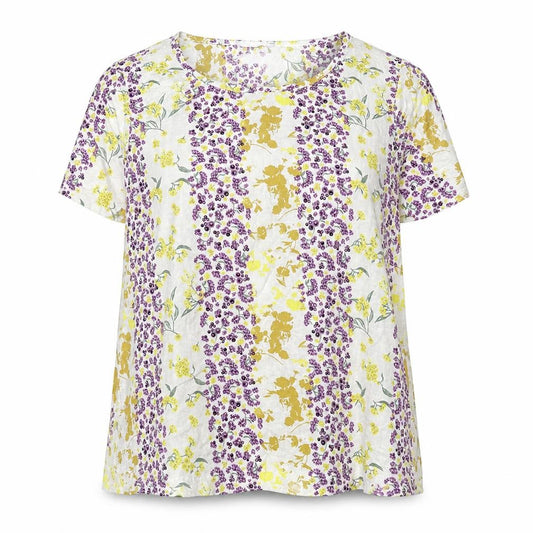 Front view of Principles women’s ivory floral viscose basic blouse, size UK 20, round neck