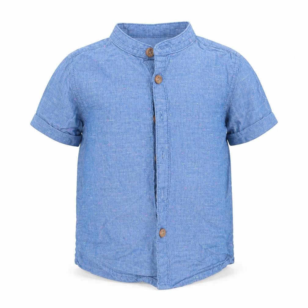 Primark Boys Blue  Cotton Basic Button-Up Size 9-12 Months Round Neck