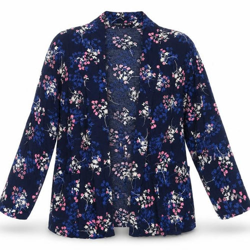Select Womens Blue Round Neck Floral Viscose Cardigan Jumper Size 12