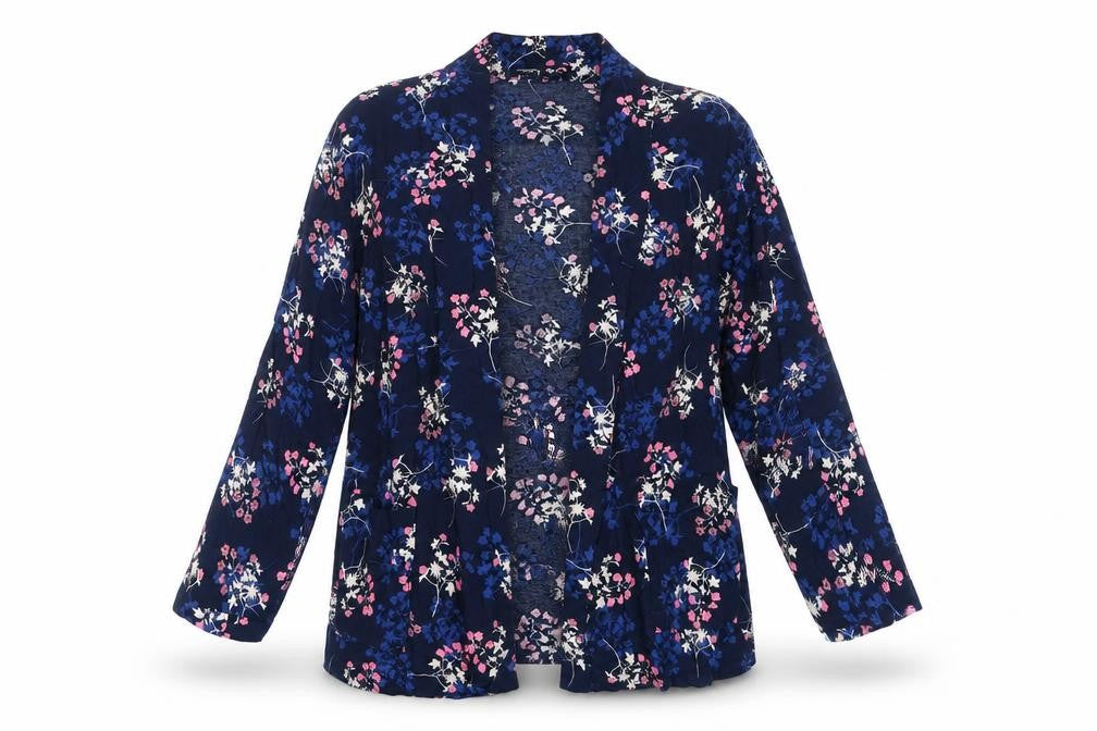 Select Womens Blue Round Neck Floral Viscose Cardigan Jumper Size 12