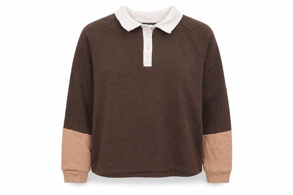 Front view of Primark women’s brown cotton pullover sweatshirt, size S