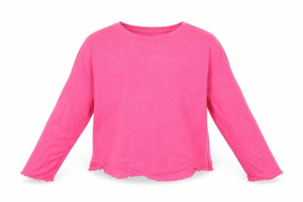 Front view of Zara girls’ pink cotton pullover sweatshirt, size 11-12, years