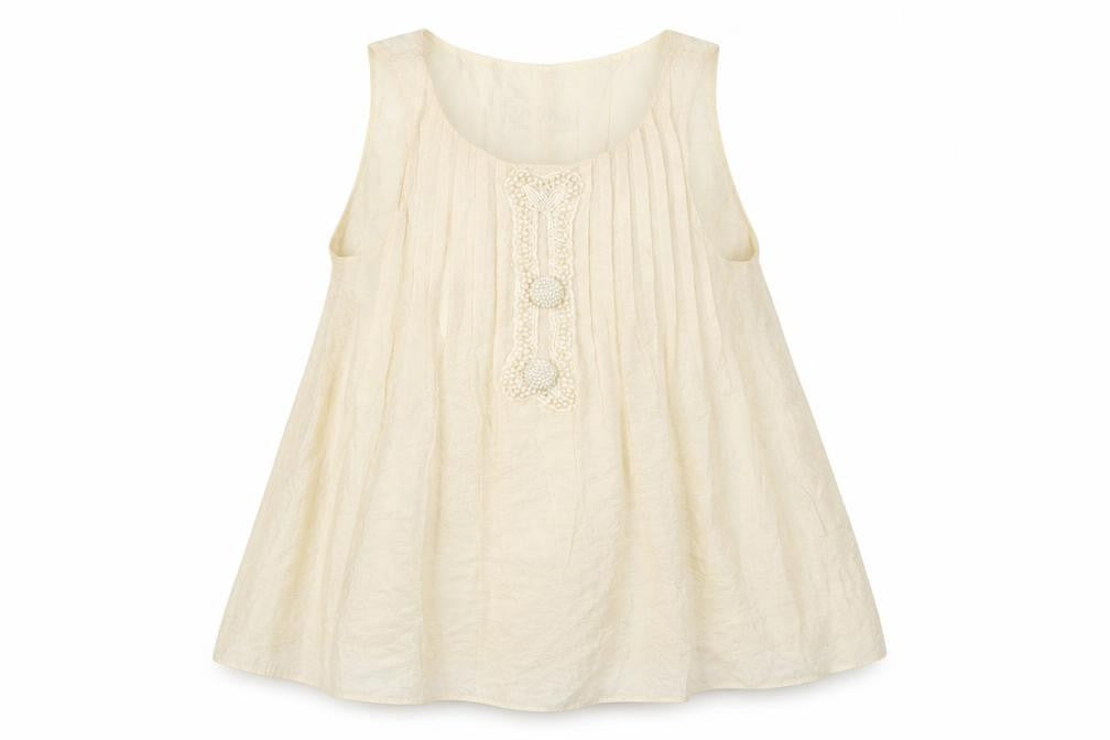 Front view of River Island women’s ivory viscose basic blouse, size UK 8, scoop neck
