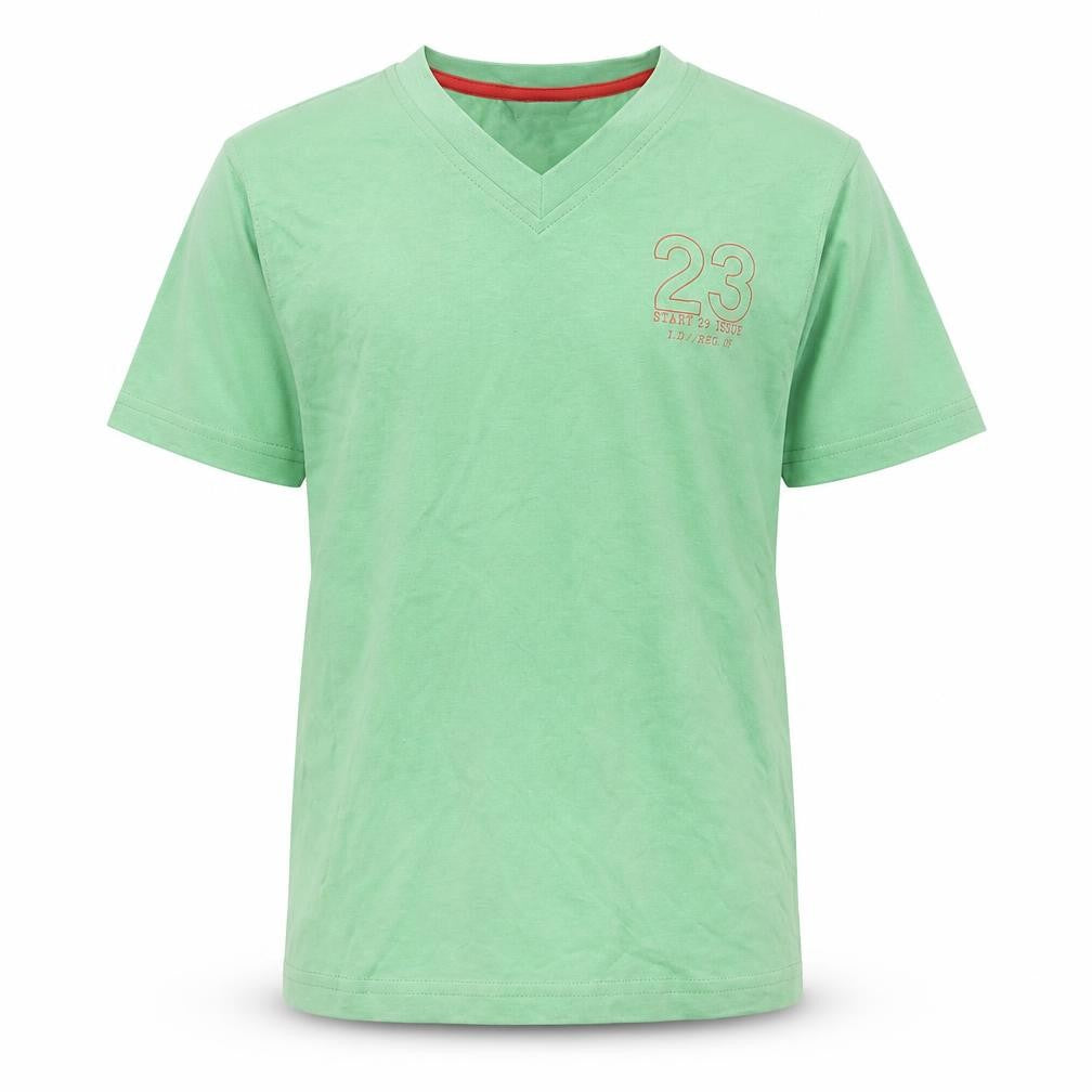Front view of George boys’ green cotton basic t-shirt, size 6-7, years v-neck pullover - 23