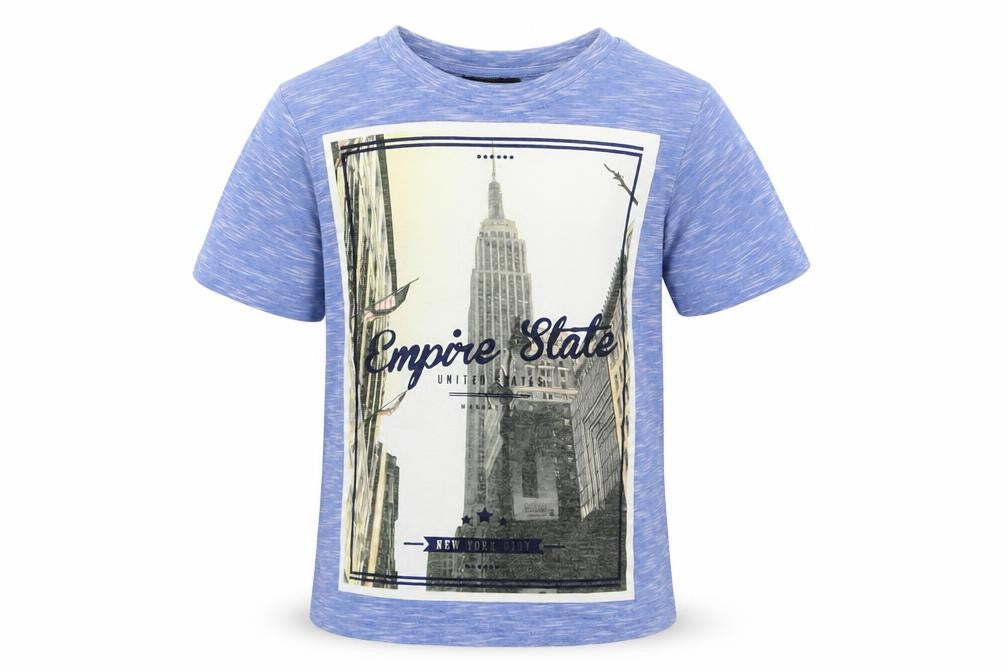 Front view of George boys’ blue polyester basic t-shirt, size 4-5, years crew neck pullover - empire state