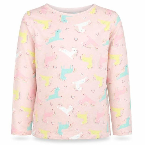 George Girls Pink  Cotton Basic Polo Size 9-10 Years Crew Neck  - Unicorn Print