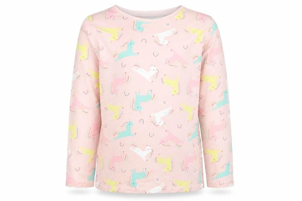 George Girls Pink  Cotton Basic Polo Size 9-10 Years Crew Neck  - Unicorn Print