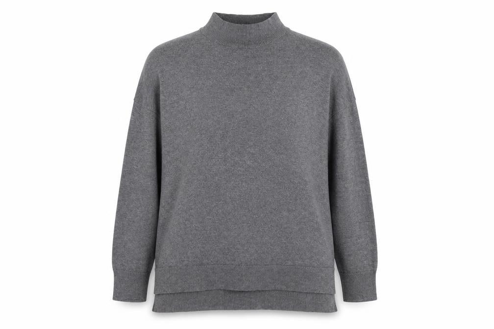 Front view of F&F women’s grey high neck viscose jumper, size UK 12