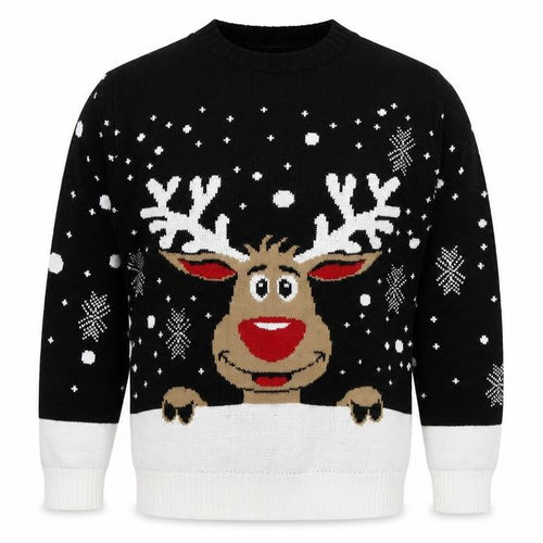 Alessandra Saroshi Mens Black Crew Neck  Acrylic Pullover Jumper Size M   - Rudolph