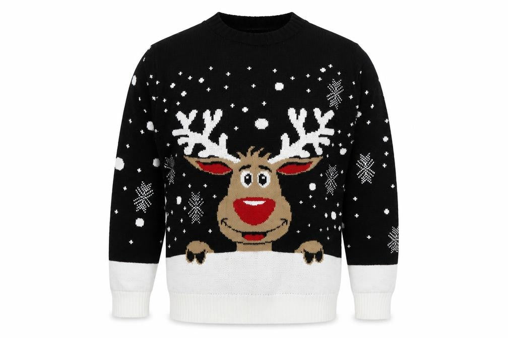 Alessandra Saroshi Mens Black Crew Neck  Acrylic Pullover Jumper Size M   - Rudolph