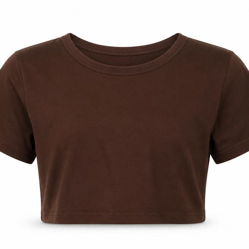 SheIn Girls Brown  Polyester Cropped T-Shirt Size 12 Years Crew Neck Pullover
