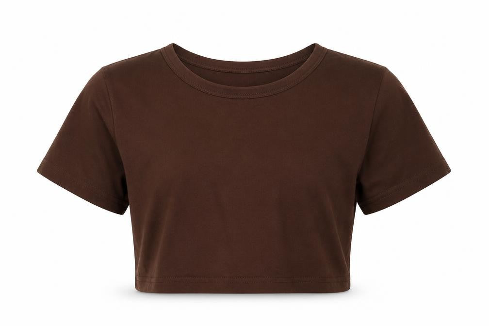 SheIn Girls Brown  Polyester Cropped T-Shirt Size 12 Years Crew Neck Pullover
