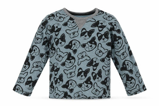 Front view of George Baby Blue Animal Print Cotton Basic Casual, size 9-12, Months Crew Neck Buckle - Dog Print