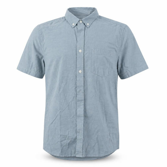 Front view of Burton men’s blue cotton polo, size S, collared button