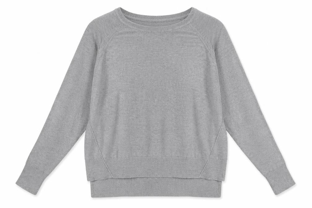 Front view of Zara women’s grey viscose pullover sweatshirt, size M, pullover