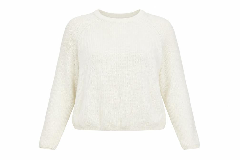 Front view of amara reya women’s white acrylic pullover sweatshirt, size XL, pullover
