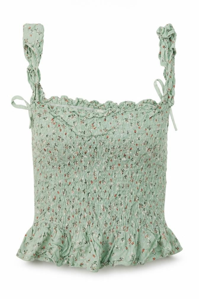 sim & sam Womens Green Floral Viscose Cropped Tank Size S Square Neck