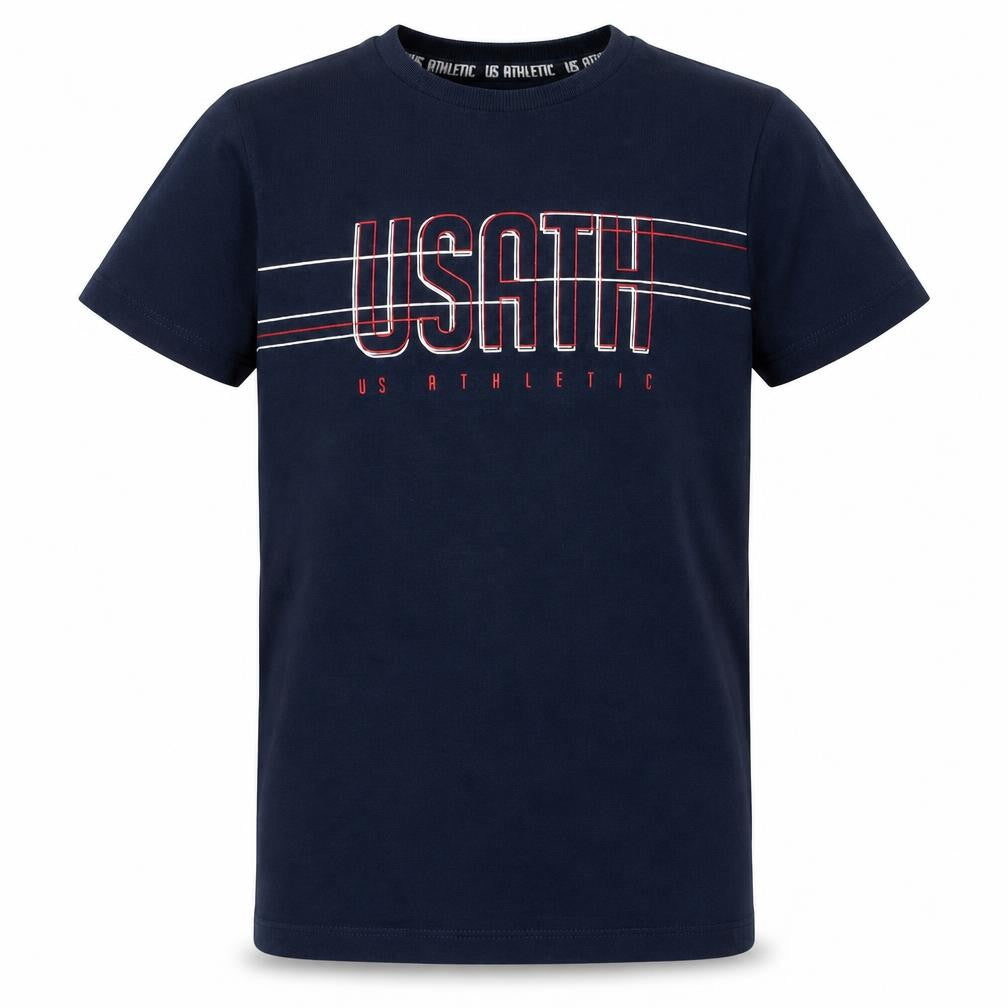 Front view of Matalan boys’ blue cotton basic t-shirt, size 6, years crew neck pullover